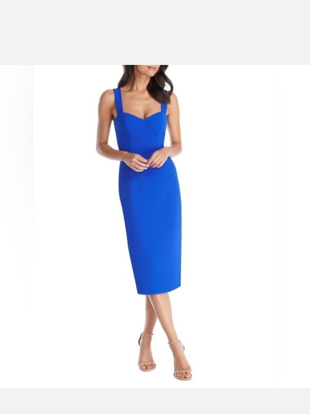 Dress the Population Electric Blue Square-Neck Midi Sheath Dress
